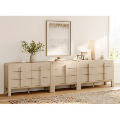 Ackerman 125.9" Long Dresser Set For Bedroom, Wooden Mid Century Modern Dresser For Closet With Curved Profile Design For Bedroom,Living Room