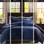 Édredon bleu marine pour - Dessus côtelé doux, fond uni, lavable à la machine, avec 1 et 2 taies décoratives bleu marine, rembourrage, envers, inclus et