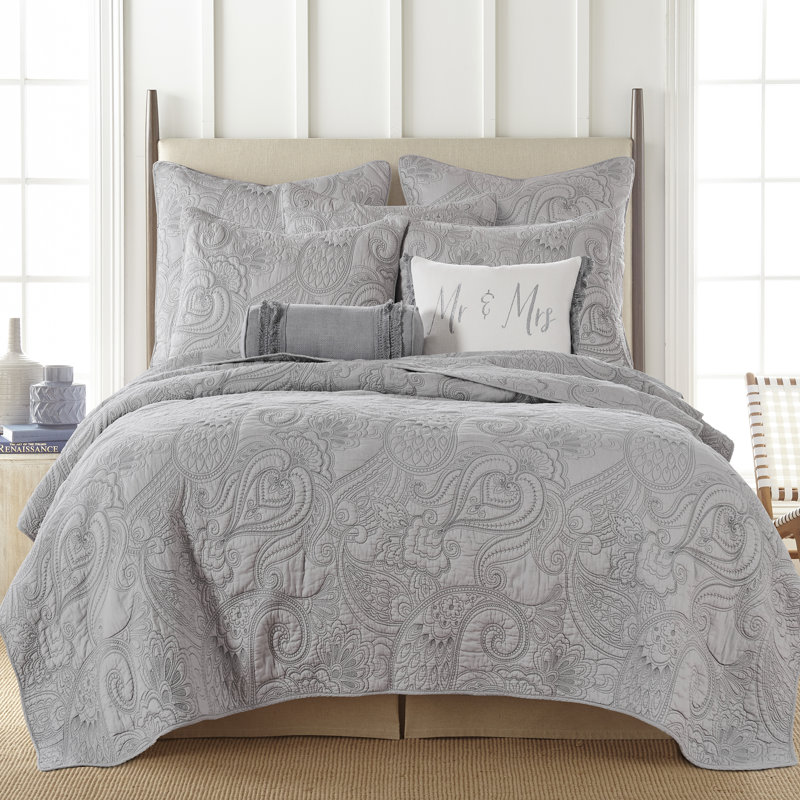 Ensemble de courtepointe Perla Grey, Courtepointe de grande taille et 2 taies décorati