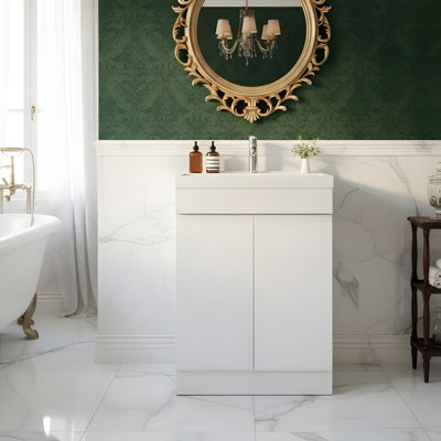 Meuble-lavabo autoportant de 24 po avec lavabo en céramique et 2 portes à fermeture douce