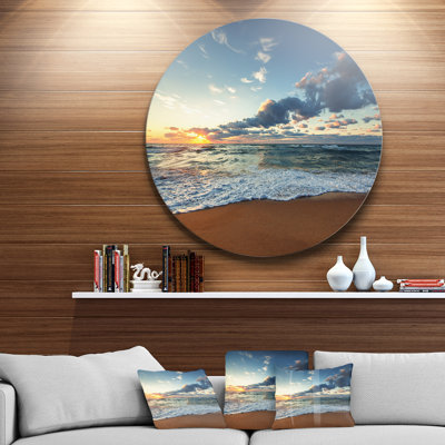 Seascape 'Sunrise and Glowing Waves in Ocean Seashore' Photograph