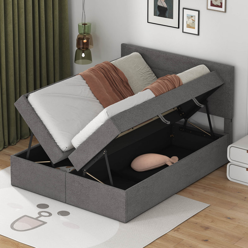 Upholstered Platform Storage Bed, Full, Gray