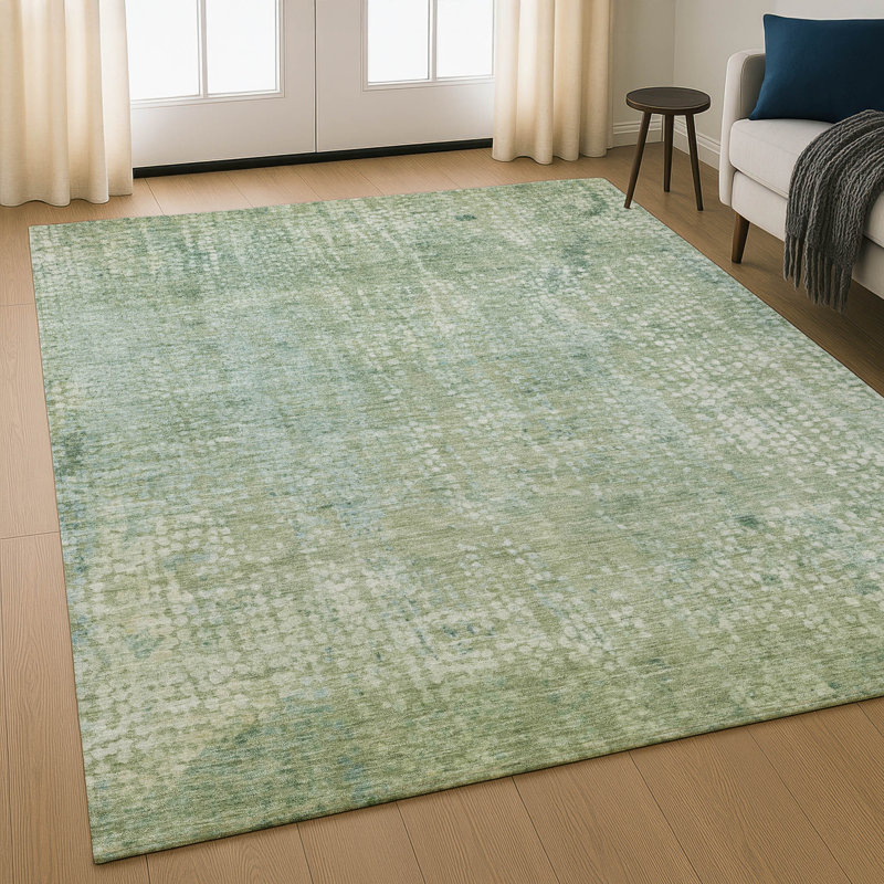 Premium Machine Washable Mayfield AMF2087 Abstract Rug, Green, 2'6" x 3'10"