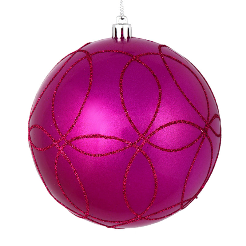 Candy Ornament with Circle Glitter Pattern, Fuchsia, 4.75" H x 4.75" W x 4.75" D