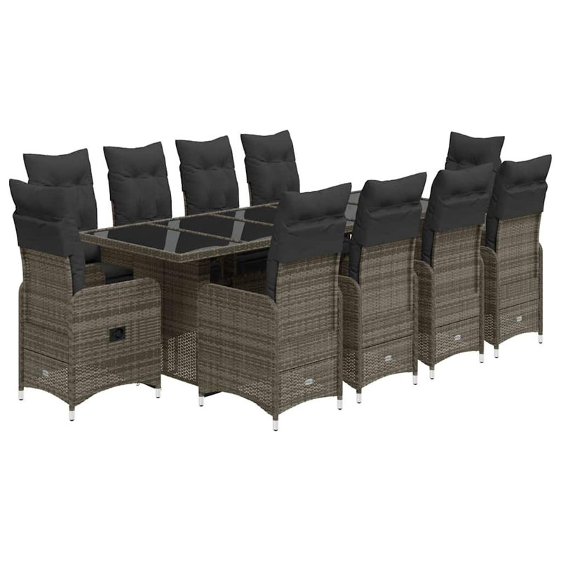 Bistro Set Grey Poly Rattan Adjustable Footrests, 10