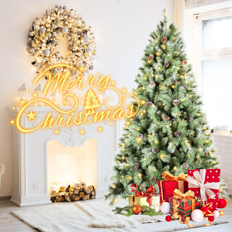 Arbre de Noël de 90 po de haut avec 450 lumières à DEL blanc chaud, 1588 pointes d'aiguille dure, 92 branches de pin et charnières pour tracas - Installation et mise en forme du support de support en métal