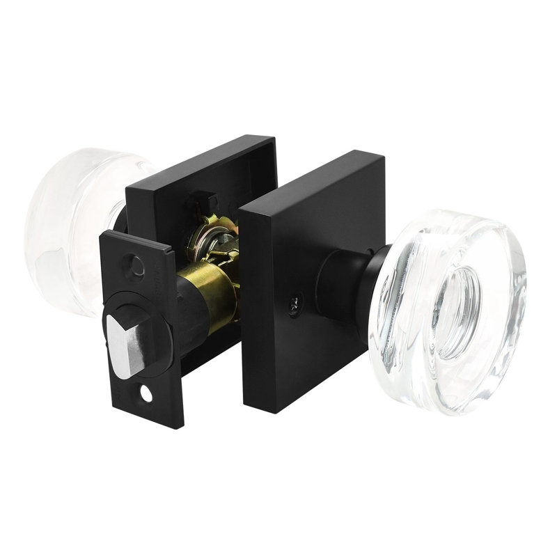Bouton de porte rond en verre cristal, passage, Noir mat