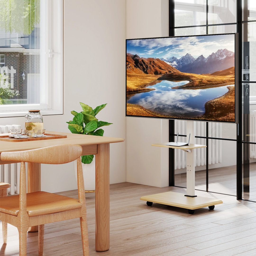 Rolling TV Stand On Wheels Mobile TV Cart For 32"-75" Tvs Natural