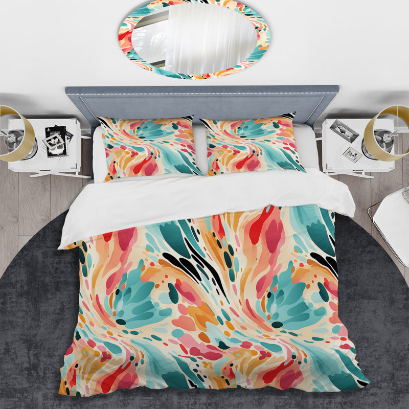 Multicolore Feather Fury III - ensemble de housse de couette abstrait - microfibre de polyester