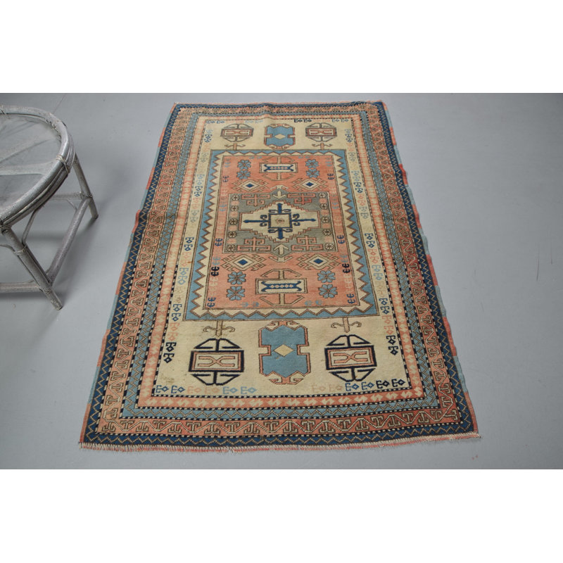 Tapis turc vintage tissé à la main en orange pour un décor de salon bohémien