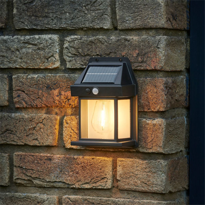 Black 17.2cm H Solar Powered Integrated LED Outdoor Wall Lantern