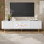 Meuble télé blanc de 78,6 pouces pour téléviseurs jusqu'à 85 pouces, console multimédia minimaliste avec 4 armoires de rangement