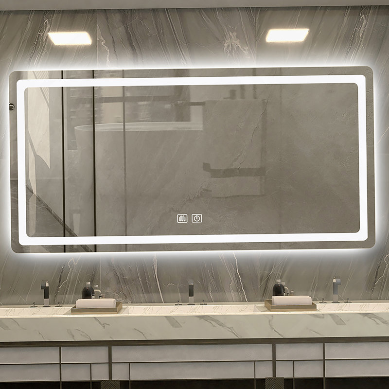 Miroir de salle de bain simple à DEL en cristal poli pour salle de bain, 27,56 po x 55,12 po, Transparent