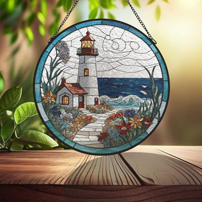 Vitrail de vitrail phare ondulé fleurs vitrail pour fenêtre