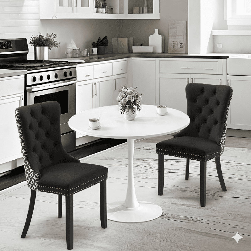 Round Dining Table Sets with 2 chairs, Black, Black Geometric