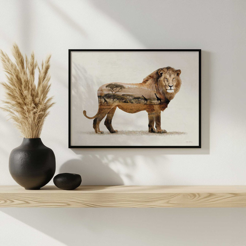 «Landscape Lion Fusion» par Amber Sterling, reproduction d'art, L 16 po x H 12 po, Argent, Impression encadrée