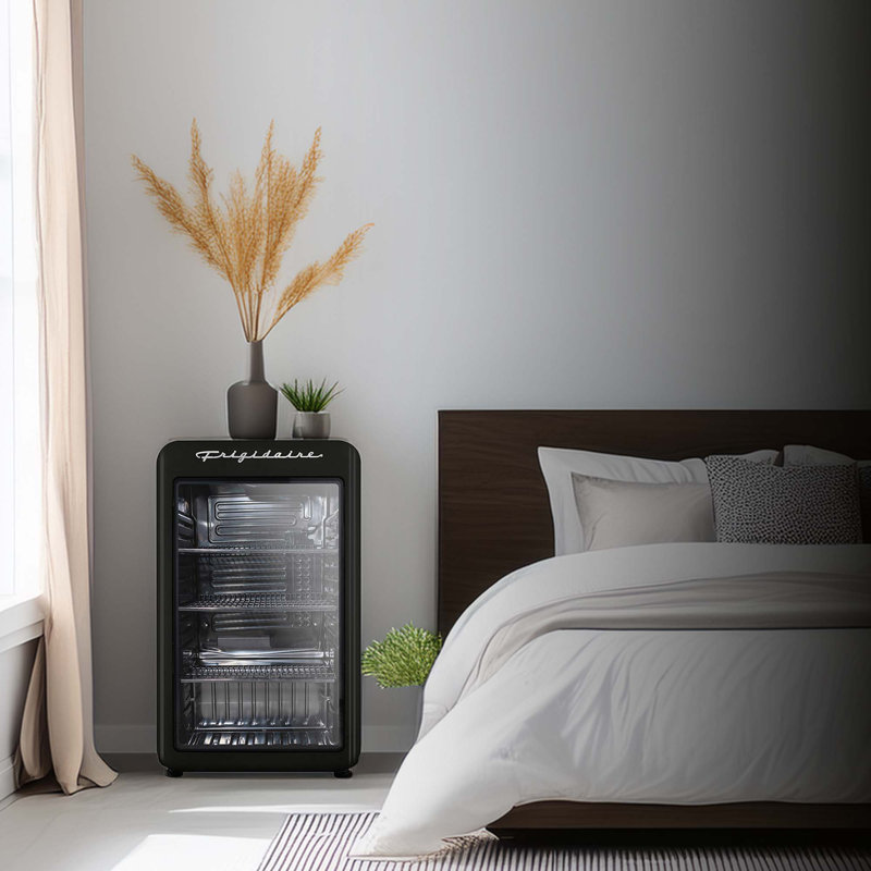 Frigidaire 102 Can Capacity Beverage Cooler, 3.3 Cu. Ft./95 Liter Mini Fridge with Glass Door, Black