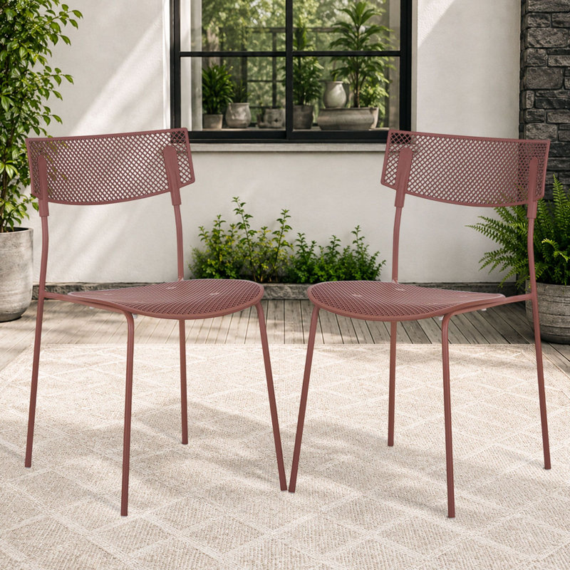 Chaise d'appoint moderne en filet avec dossier incurvé et conception légère pour la salle à manger, le bureau et l'espace de vie - ensemble de 2, rouge