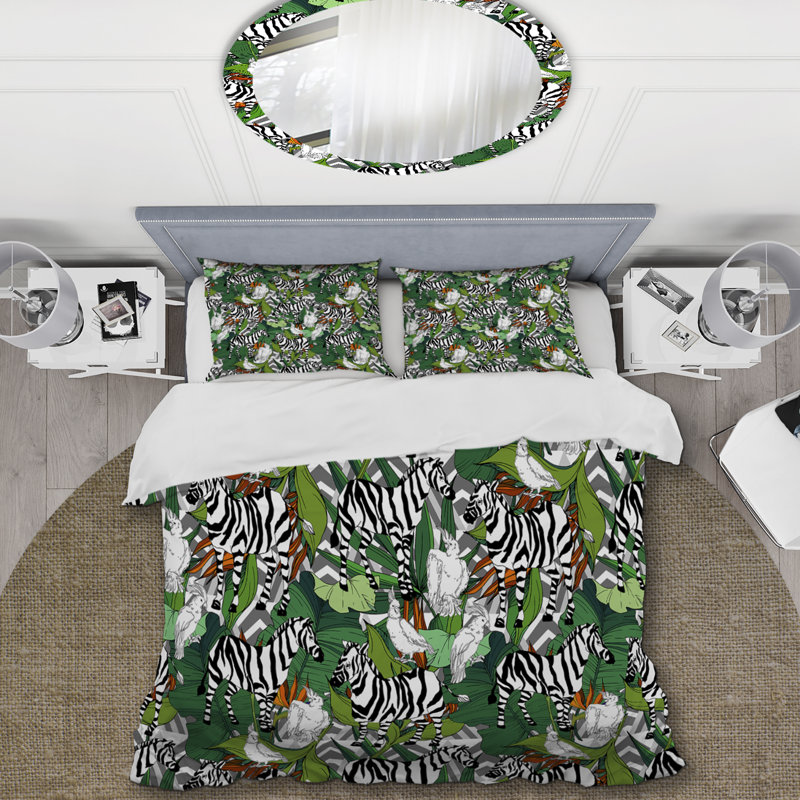Ensemble de housse de couette en microfibre vert / noir / orange 3 pièces