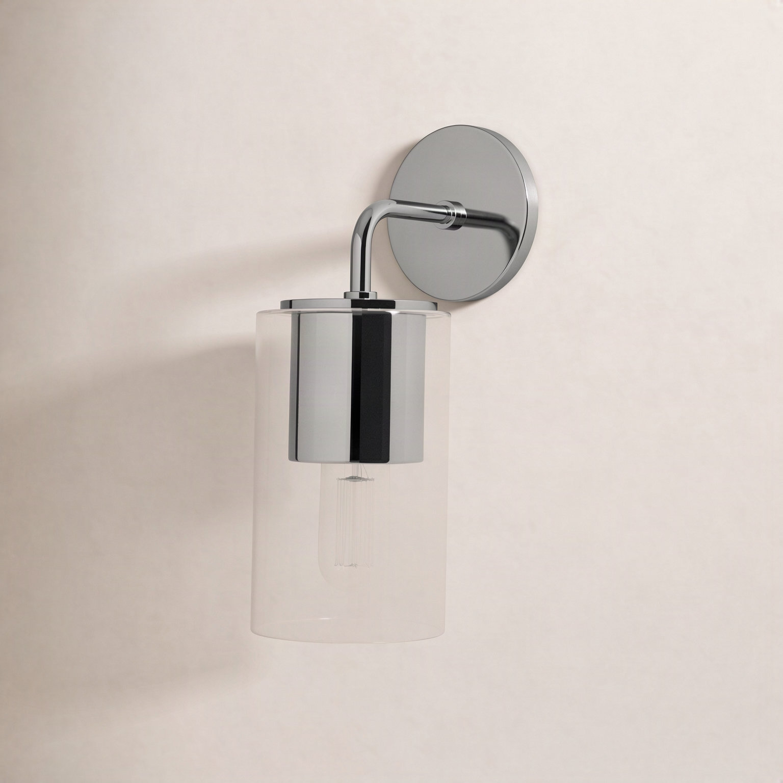 Kassia Single Light Glass Dimmable Armed Sconce, Polished Nickel