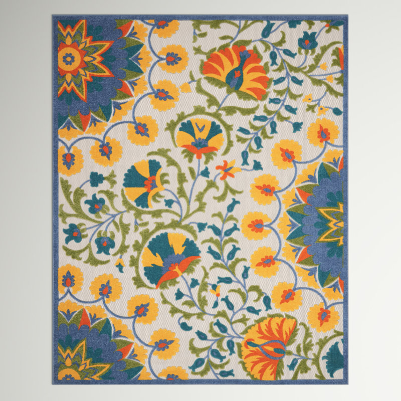 Adalia Floral Green/Yellow/Blue Indoor/Outdoor Area Rug, Rectangle 12' x 15'
