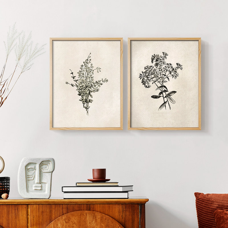 «Vintage Floral LXI», impression giclée sur cadre - ensemble de 2, Naturel, H 12 po x l 30 po