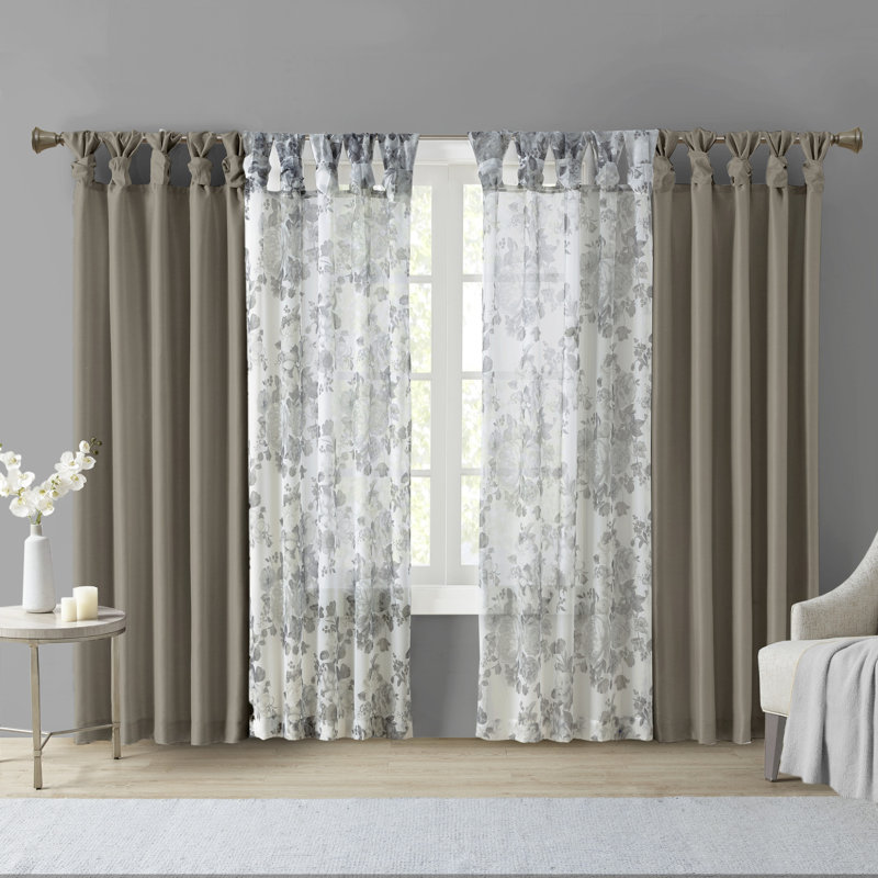 Pewter Faux Silk Tab Top Puddle Length Drape Panel