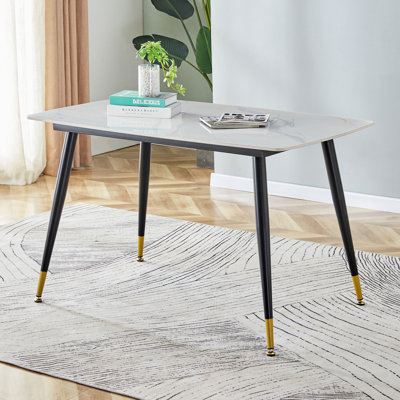 Tresha Faux Marble Top Metal Base Dining Table