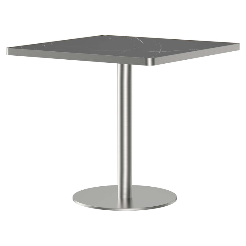 Table de salle à manger carrée moderne avec plateau en faux marbre, structure en métal robuste, assemblage facile, conception bistro compacte pour la maison ou le bureau.