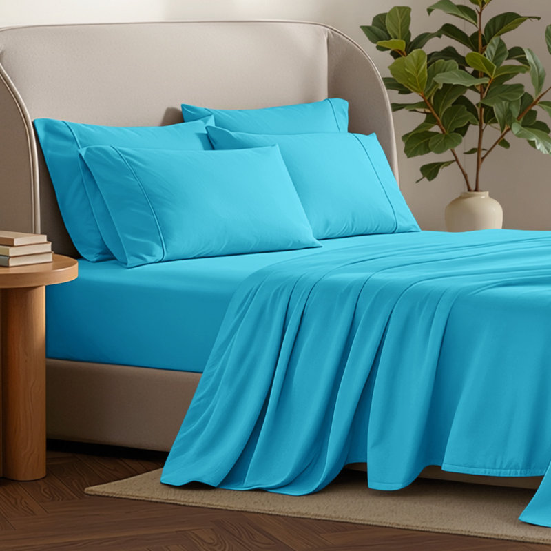 Microfiber Sheet Set with Bonus Pillowcase Set, Queen, Aqua