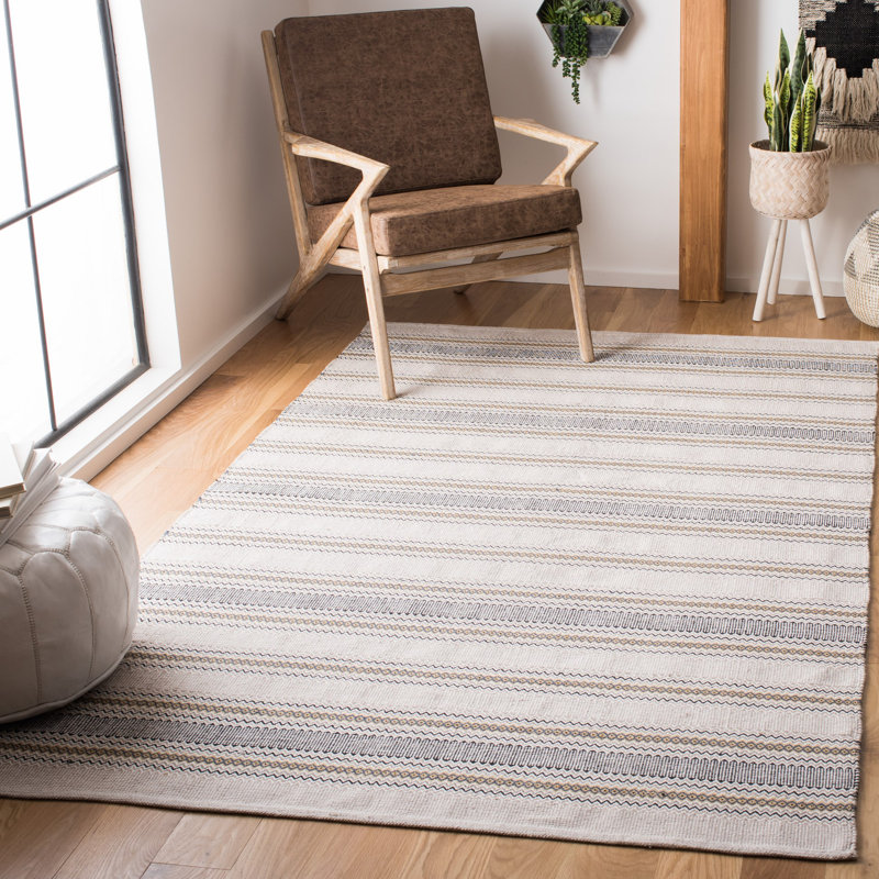 Tapis rayé en coton tissé à la main Breckenridge, Rectangle 8 pi x 10 pi