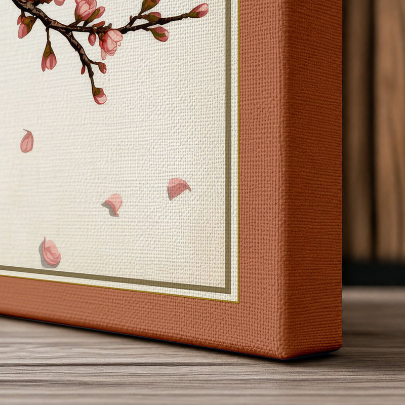 Cherry Blossom Branch Japandi - Wrapped Canvas, 18x12 - 45.7 x 30.5 cm, Terracotta Border