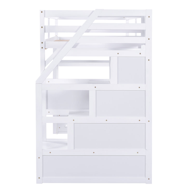 Lurelle Rustic Loft Bed With Desk, Shelves, And Sturdy Pine Frame, White, Twin