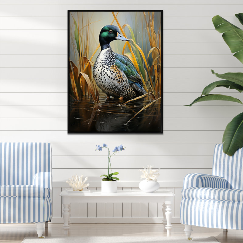 Canard Drake à l'étang I, Cadre flottant noir, H 32 po x l 24 po x P 1 po