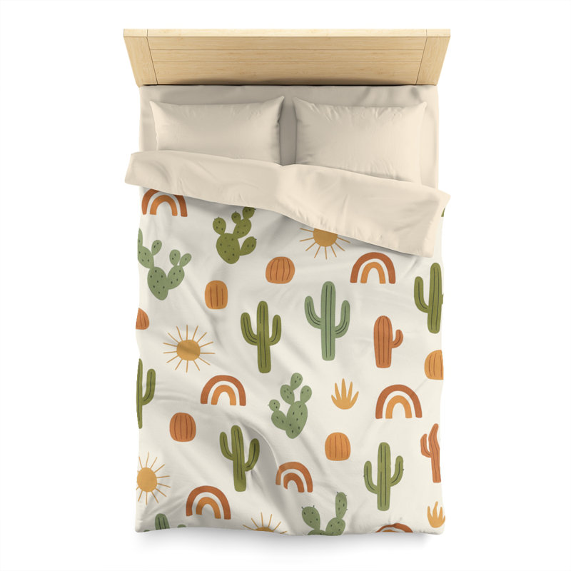 Microfiber Duvet Cover Boho Style, Design 18, Green/Cream, King Duvet Cover