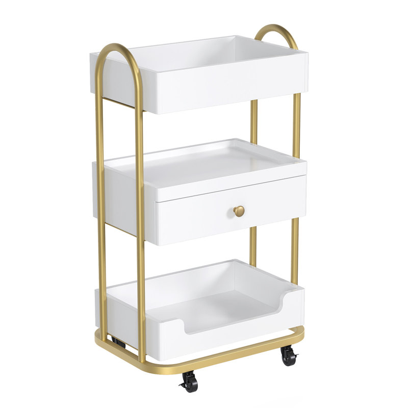 White Salon Trolley Cart With 3 Trays And 1 Drawer, White