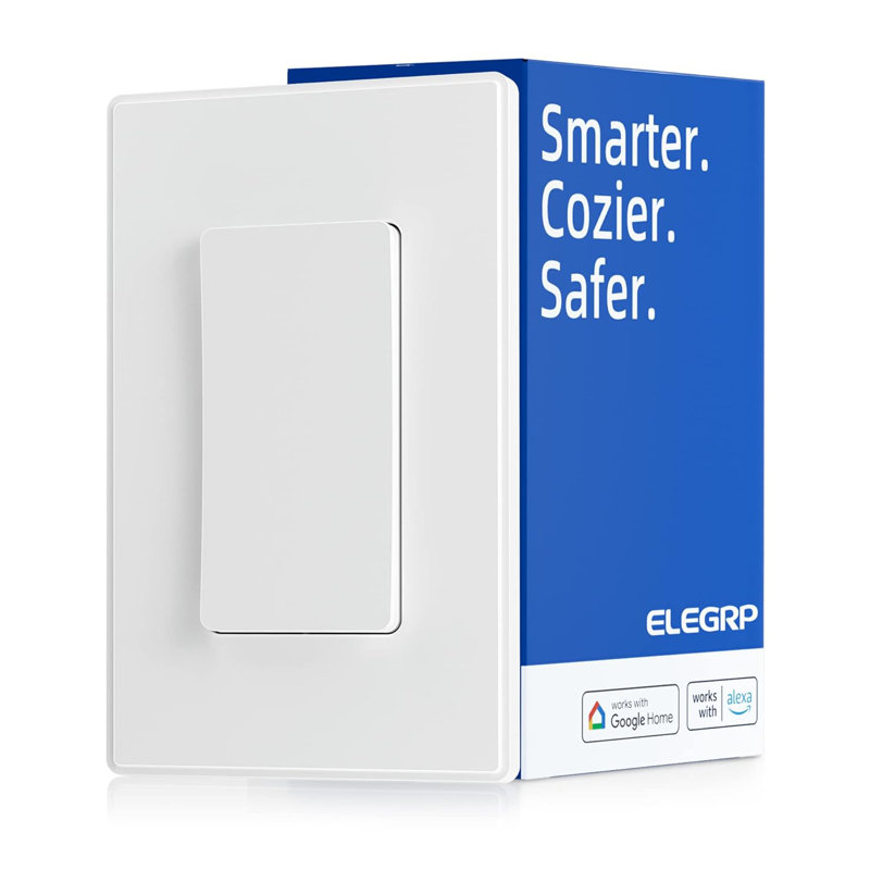 Interrupteur intelligent ELEGRP unipolaire, interrupteur Wi-Fi 2,4 Ghz compatible avec Alexa et l'assistant Google, fil neutre requis, contrôle APP, certifié UL, 1 PC
