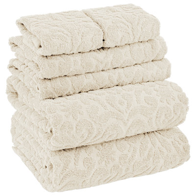 Ensemble de serviettes en jacquard super doux et absorbant 6 pièces 500GSM Lavish Home, 100% coton (crème)