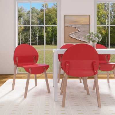 Designer Side Chairs With PP Seat and Solid Oak Wood Legs (Set Of 4)