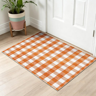 Blue Machine Washable,Plaid Digital Scrapbook Buffalo Check Indoor Area Rug