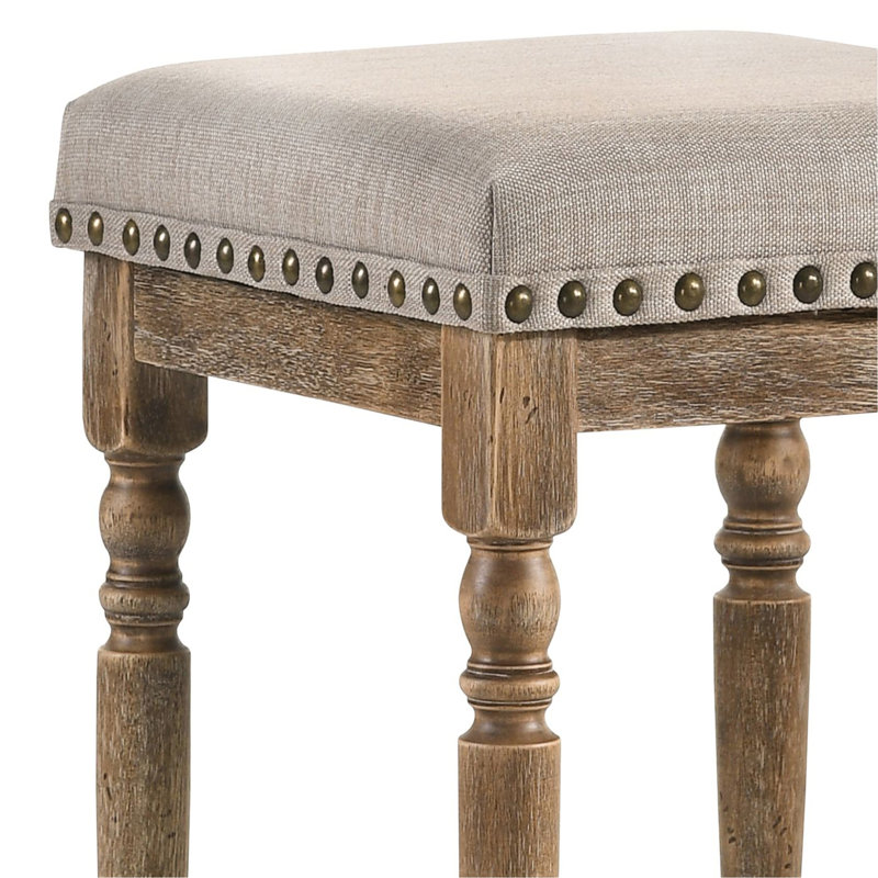 Tabourets à hauteur de comptoir en tissu beige (2) avec pieds en chêne vieilli pour la cuisine et le bar - 2 salles à manger