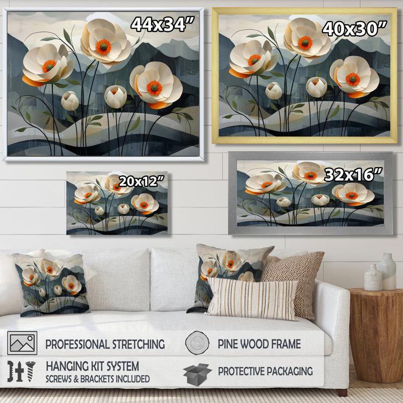 «Gean Bloom» de fleurs de renoncule III - Renoncule, art mural, H 30 po x l 40 po, Cadre simple noir