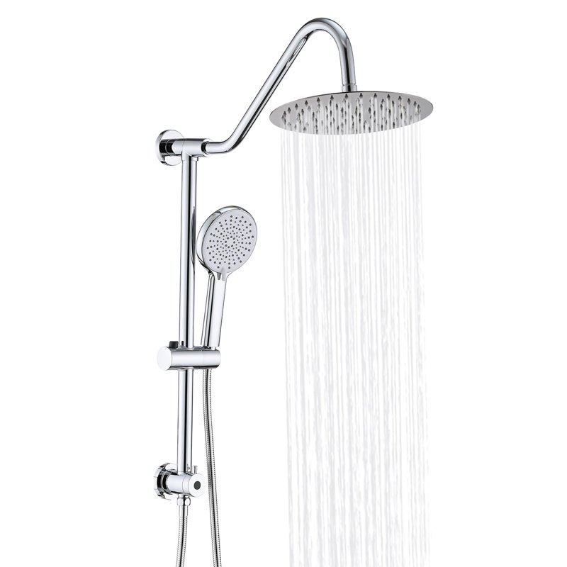 Douche en métal avec pomme de pluie de 10 po et fixation murale, 3 fonctions de jet, angle réglable, finition anticorrosion, fixation confortable, métal, modes, à
