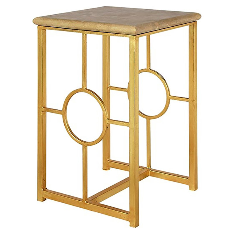 Hampton Stone Sled End Table, Lite Travertine, Gold Leaf