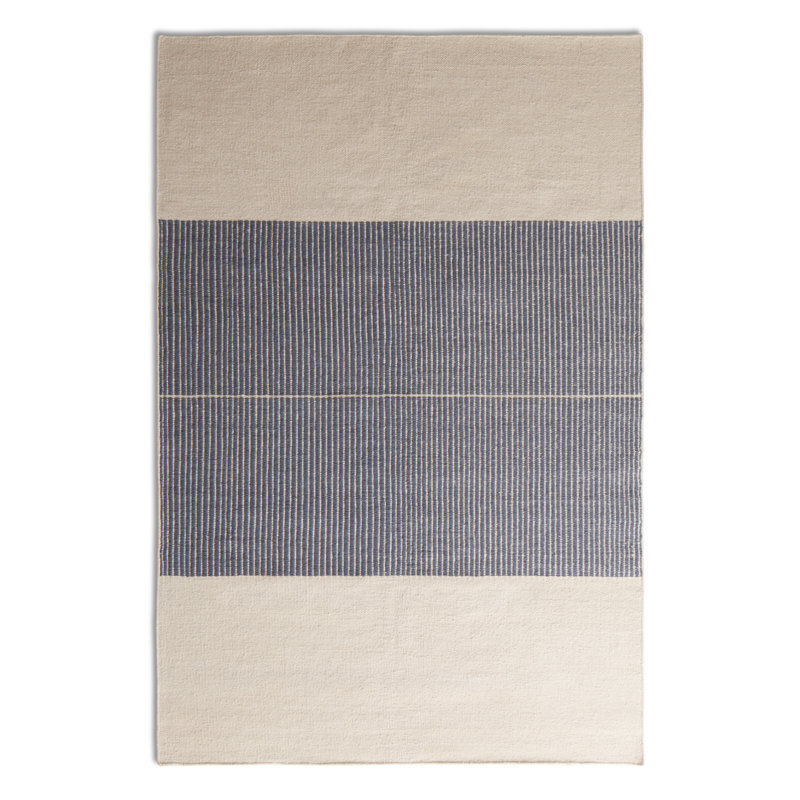 Natural and Gray Wool Flat Woven Stripe Rug, 6' x 9'