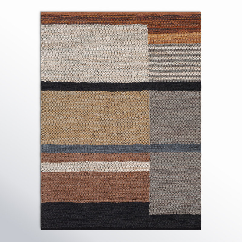Gray and Brown Hand Woven Wool Abstract Rug
