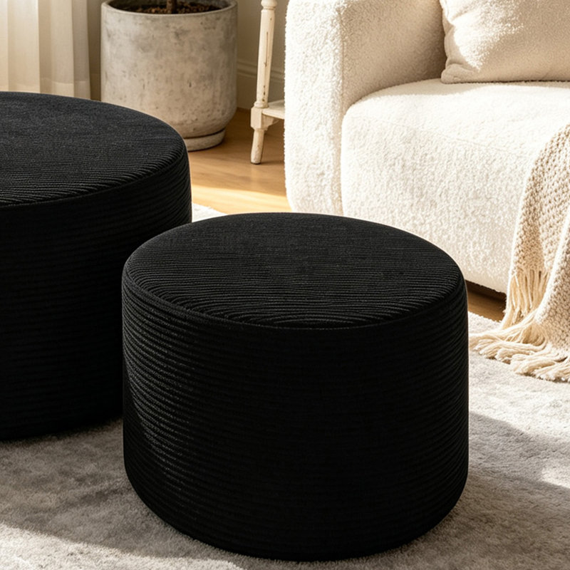 Ensemble de repose-pieds rond 2 pièces pour le salon, repose-pieds en velours côtelé moderne avec mousse haute densité (ensemble de 2)