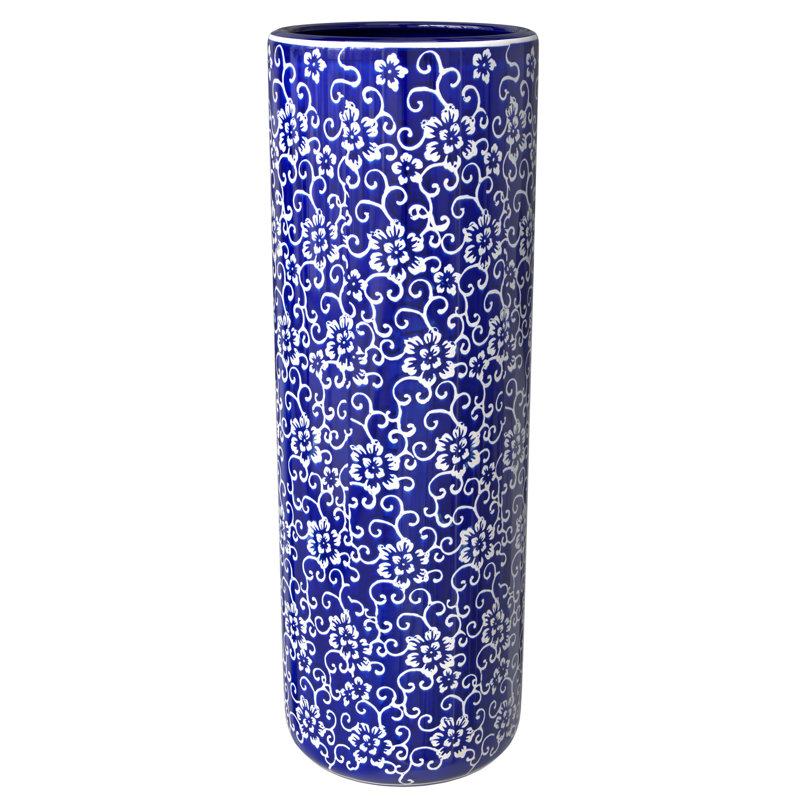 24" Bright Yellow Umbrella Stand, Blue Floral