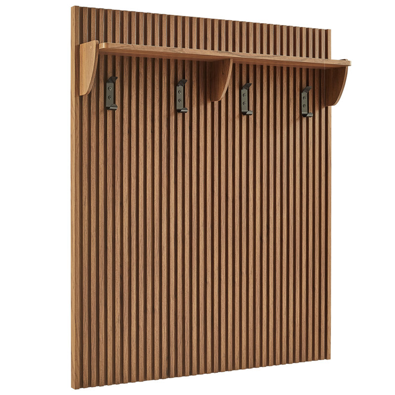 Render Fluted Coat Rack Panel With Shelf In Walnut, Walnut