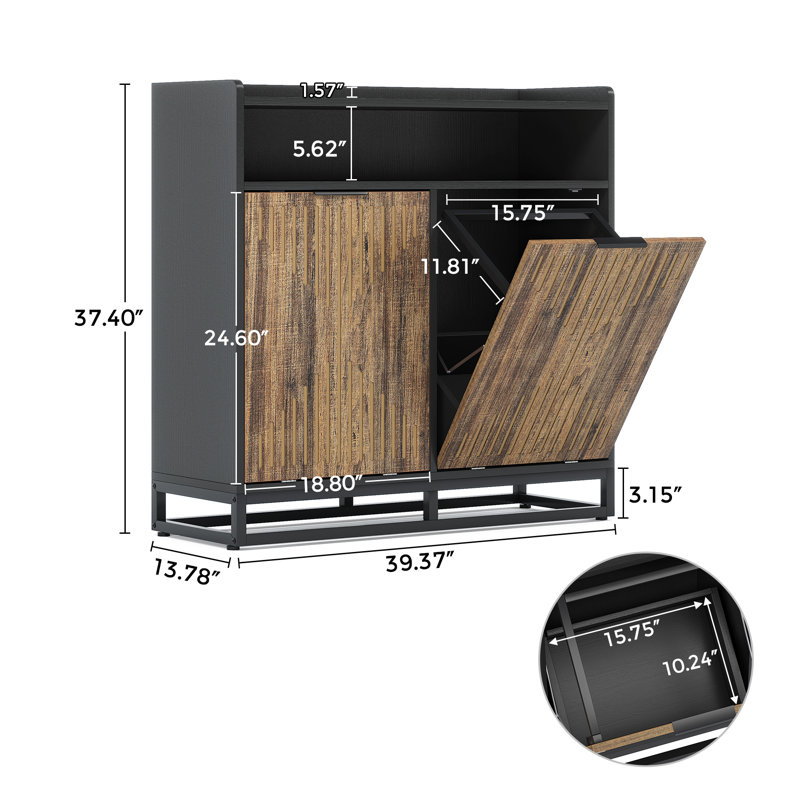 Calixto 39.37" Tilt Out Trash Can Cabinet with Double Hidden Trash Can Holder, Kitchen Free Standing Cabinet, Black